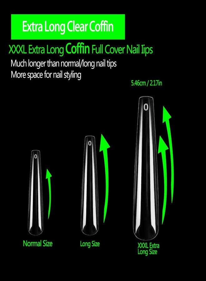 Dudjndjd 504 PCS Extra Long Coffin Nail Tips, Full Cover Coffin Press On Nails Clear Coffin Ballerina No C Curve Nail Tips, 3XL Long Ballerina Nail Tip Fake Acrylic Nails for Salons and DIY Nail Art 12 Sizes - Image 2